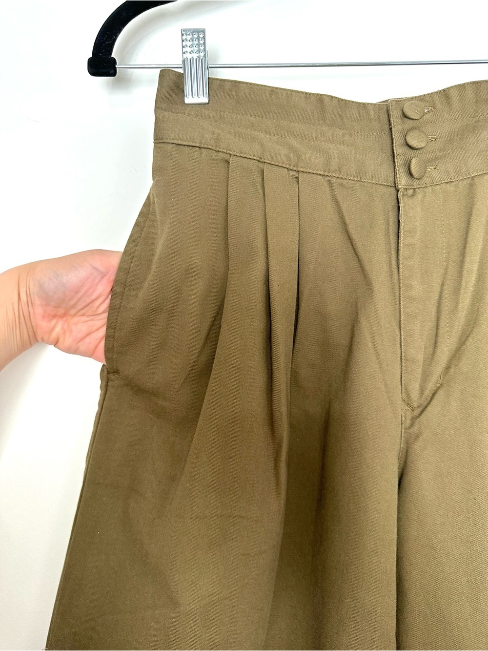 Army Green Pleated High Waisted Wide Leg Barrel Pants Minimalist Goblin Earthy - Picture 7 of 12